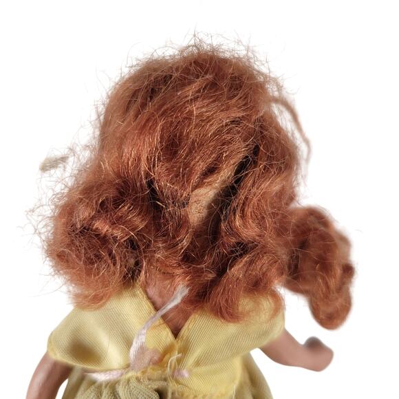 Vintage 6” Redhead Doll Yellow Gown Pink Ribbon Accents Collectible - Picture 3 of 12